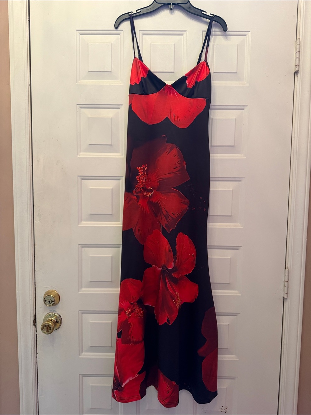 Red Floral Slip Maxi Dress - Black & Red